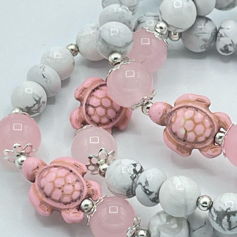 Crystal beaded stretch bracelet ONE NEW rose quartz howlite turtle reiki meditat - Picture 7 of 9